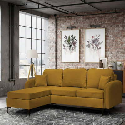 Venice L Corner Sofa Bed With Bonnell Spring Metal Legs Wooden Frame Dl Mechanism Storage 225X172X78X96 Cm Mustard Left - image 1