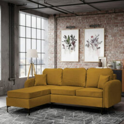 Venice L Corner Sofa Bed With Bonnell Spring Metal Legs Wooden Frame Dl Mechanism Storage 225X172X78X96 Cm Mustard Left
