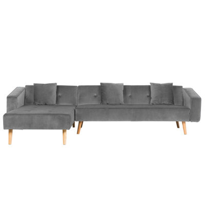 Beliani Corner Sofa Bed 4 Seater Vadso Velvet Grey Right Hand - image 1