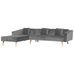 Beliani Corner Sofa Bed 4 Seater Vadso Velvet Grey Right Hand - thumbnail 4