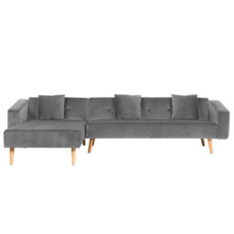 Beliani Corner Sofa Bed 4 Seater Vadso Velvet Grey Right Hand - thumbnail 1
