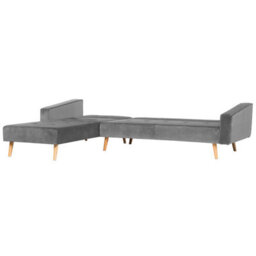 Beliani Corner Sofa Bed 4 Seater Vadso Velvet Grey Right Hand - thumbnail 5