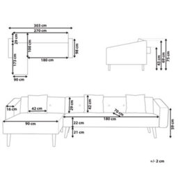 Beliani Corner Sofa Bed 4 Seater Vadso Velvet Grey Right Hand - thumbnail 3