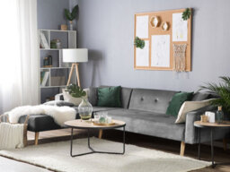 Beliani Corner Sofa Bed 4 Seater Vadso Velvet Grey Right Hand - thumbnail 2