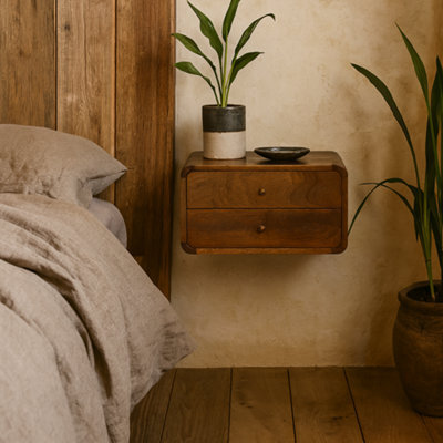 Wyld Haus Monforte Floating Curved Bedside Table Chestnut Mango Wood 2 Drawers - image 1