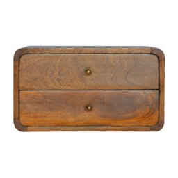 Wyld Haus Monforte Floating Curved Bedside Table Chestnut Mango Wood 2 Drawers - thumbnail 2