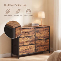 Ledrem Chest Of Drawers, Storage Unit With 5 Fabric Drawers And Wooden Top, 98.7 X 30 X 74.7 Cm, Tan - thumbnail 8