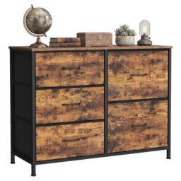 Ledrem Chest Of Drawers, Storage Unit With 5 Fabric Drawers And Wooden Top, 98.7 X 30 X 74.7 Cm, Tan - thumbnail 2