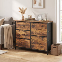 Ledrem Chest Of Drawers, Storage Unit With 5 Fabric Drawers And Wooden Top, 98.7 X 30 X 74.7 Cm, Tan - thumbnail 1