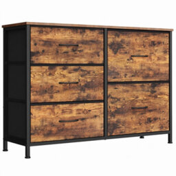 Ledrem Chest Of Drawers, Storage Unit With 5 Fabric Drawers And Wooden Top, 98.7 X 30 X 74.7 Cm, Tan - thumbnail 3