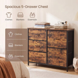 Ledrem Chest Of Drawers, Storage Unit With 5 Fabric Drawers And Wooden Top, 98.7 X 30 X 74.7 Cm, Tan - thumbnail 6