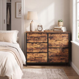 Ledrem Chest Of Drawers, Storage Unit With 5 Fabric Drawers And Wooden Top, 98.7 X 30 X 74.7 Cm, Tan - thumbnail 5