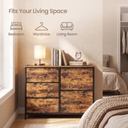 Ledrem Chest Of Drawers, Storage Unit With 5 Fabric Drawers And Wooden Top, 98.7 X 30 X 74.7 Cm, Tan - thumbnail 7
