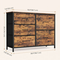 Ledrem Chest Of Drawers, Storage Unit With 5 Fabric Drawers And Wooden Top, 98.7 X 30 X 74.7 Cm, Tan - thumbnail 4