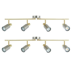 First Choice Lighting Set Of 2 Collin - Satin Nickel & Gold Detail 4 Way Ceiling Spotlights - thumbnail 1