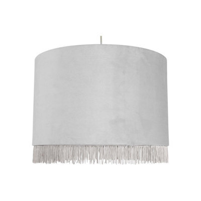 First Choice Lighting Fringed Silvery Grey 38Cm Fringed Velvet Pendant Shade - image 1