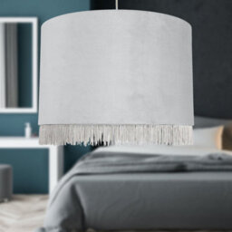 First Choice Lighting Fringed Silvery Grey 38Cm Fringed Velvet Pendant Shade - thumbnail 4