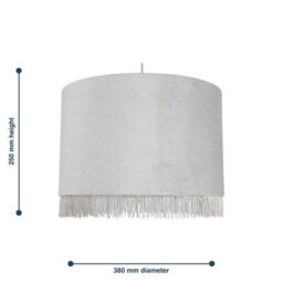 First Choice Lighting Fringed Silvery Grey 38Cm Fringed Velvet Pendant Shade - thumbnail 5