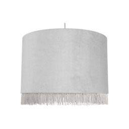 First Choice Lighting Fringed Silvery Grey 38Cm Fringed Velvet Pendant Shade