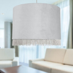 First Choice Lighting Fringed Silvery Grey 38Cm Fringed Velvet Pendant Shade - thumbnail 3