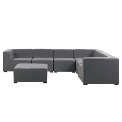 Beliani Garden Corner Sofa With Ottoman 7 Seater Arezzo Left Hand Modular Grey - image 1