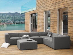 Beliani Garden Corner Sofa With Ottoman 7 Seater Arezzo Left Hand Modular Grey - thumbnail 2