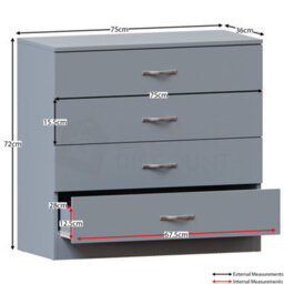 Lassic Vida Designs Riano Grey 4 Drawer Chest (H)720mm (W)750mm (D)360mm - thumbnail 2