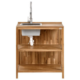 Beliani Outdoor Kitchen Island With Sink Venosa Acacia Wood Brown/ Silver - thumbnail 5