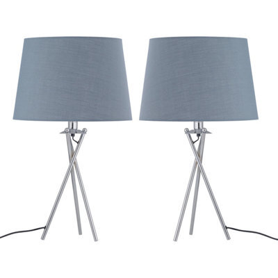 First Choice Lighting Set Of 2 Tripod Table Lamps With Grey Cotton Fabric Shades - image 1