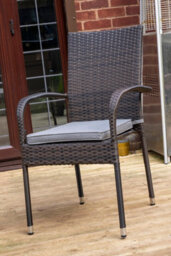 Sh&g Heaton 2 Seat Bistro Set - 3 Piece Round Table & Chairs - Brown Rattan With Grey Cushions - Indoor & Outdoor - thumbnail 3