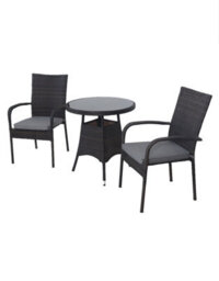 Sh&g Heaton 2 Seat Bistro Set - 3 Piece Round Table & Chairs - Brown Rattan With Grey Cushions - Indoor & Outdoor - thumbnail 1