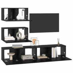 Berkfield Elegant Tv Cabinet Set 4 Pcs Black Oak 100 X 30 X 30 Cm Engineered Wood - thumbnail 3