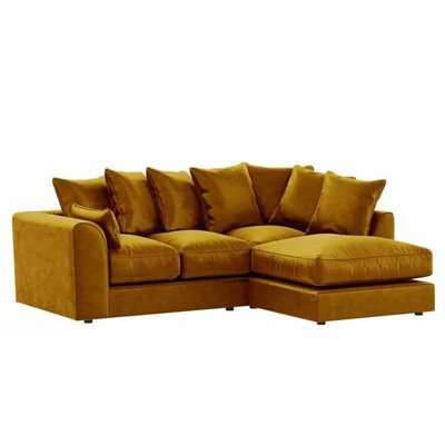 Plush Velvet 4 Seater Right Hand Corner Sofa Gold