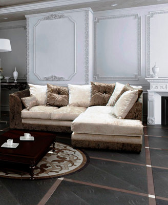 Bella Crushed Velvet Right Hand Facing Corner Sofa Brown-Mink - image 1