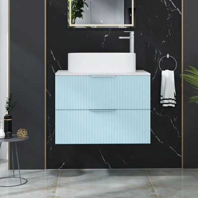Royal Bathrooms Evora 700mm Powder Blue Fluted Wall Hung Countertop Vanity Unit 2 Drawer With Peak Basin - image 1