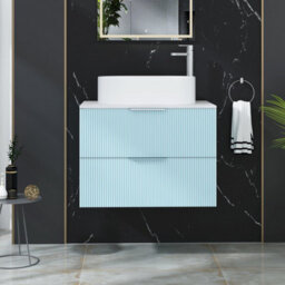 Royal Bathrooms Evora 700mm Powder Blue Fluted Wall Hung Countertop Vanity Unit 2 Drawer With Peak Basin - thumbnail 1