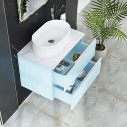 Royal Bathrooms Evora 700mm Powder Blue Fluted Wall Hung Countertop Vanity Unit 2 Drawer With Peak Basin - thumbnail 3