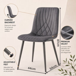 Oira Homes Round Glass Dining Table Set With 4 Dark Grey Velvet Diamond Chairs 4 Seater Kitchen Dining Set - thumbnail 5