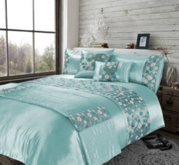 Homes & Linen Romi Luxury Floral Embroidered Teal Duvet Cover Set Polyester Bedding With Pillowcases