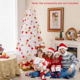 Costway 6 Ft Pre-Lit Artificial Christmas Tree White Hinged Xmas Tree W/ Snow-Flocked Pe Tips - thumbnail 4