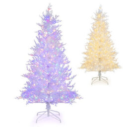 Costway 6 Ft Pre-Lit Artificial Christmas Tree White Hinged Xmas Tree W/ Snow-Flocked Pe Tips - thumbnail 2