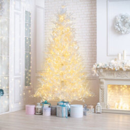 Costway 6 Ft Pre-Lit Artificial Christmas Tree White Hinged Xmas Tree W/ Snow-Flocked Pe Tips - thumbnail 5