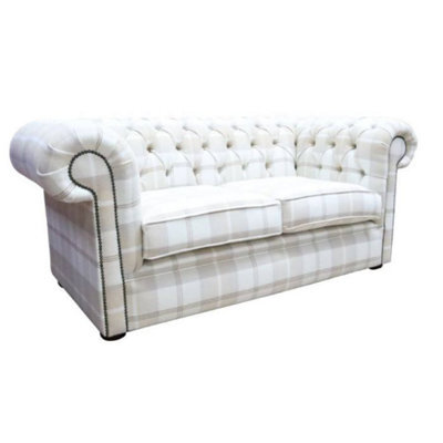 Chesterfield Handmade Tartan 2 Seater Sofa Balmoral Natural Fabric In Classic Style - image 1
