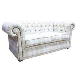 Chesterfield Handmade Tartan 2 Seater Sofa Balmoral Natural Fabric In Classic Style - thumbnail 1