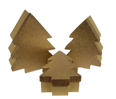 Eurowrap Gold Glitter Christmas Tree Gift Boxes Set Of 3 Nestable Gift Boxes - image 1