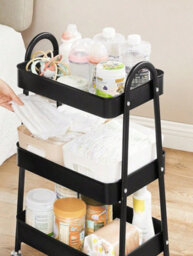 Songmics 3-Tier Rolling Cart, Metal Storage Cart, Kitchen Storage Trolley With 2 Brakes And Handles, Utility Cart, Easy Assembly - thumbnail 8