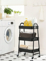 Songmics 3-Tier Rolling Cart, Metal Storage Cart, Kitchen Storage Trolley With 2 Brakes And Handles, Utility Cart, Easy Assembly - thumbnail 3