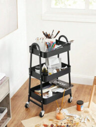 Songmics 3-Tier Rolling Cart, Metal Storage Cart, Kitchen Storage Trolley With 2 Brakes And Handles, Utility Cart, Easy Assembly - thumbnail 2
