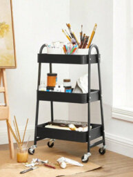 Songmics 3-Tier Rolling Cart, Metal Storage Cart, Kitchen Storage Trolley With 2 Brakes And Handles, Utility Cart, Easy Assembly - thumbnail 1