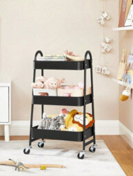 Songmics 3-Tier Rolling Cart, Metal Storage Cart, Kitchen Storage Trolley With 2 Brakes And Handles, Utility Cart, Easy Assembly - thumbnail 4